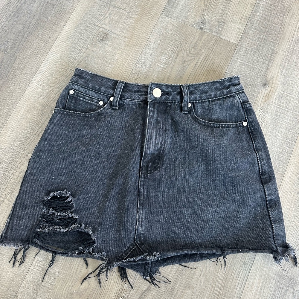 Tobi Black Distressed Denim Mini Skirt